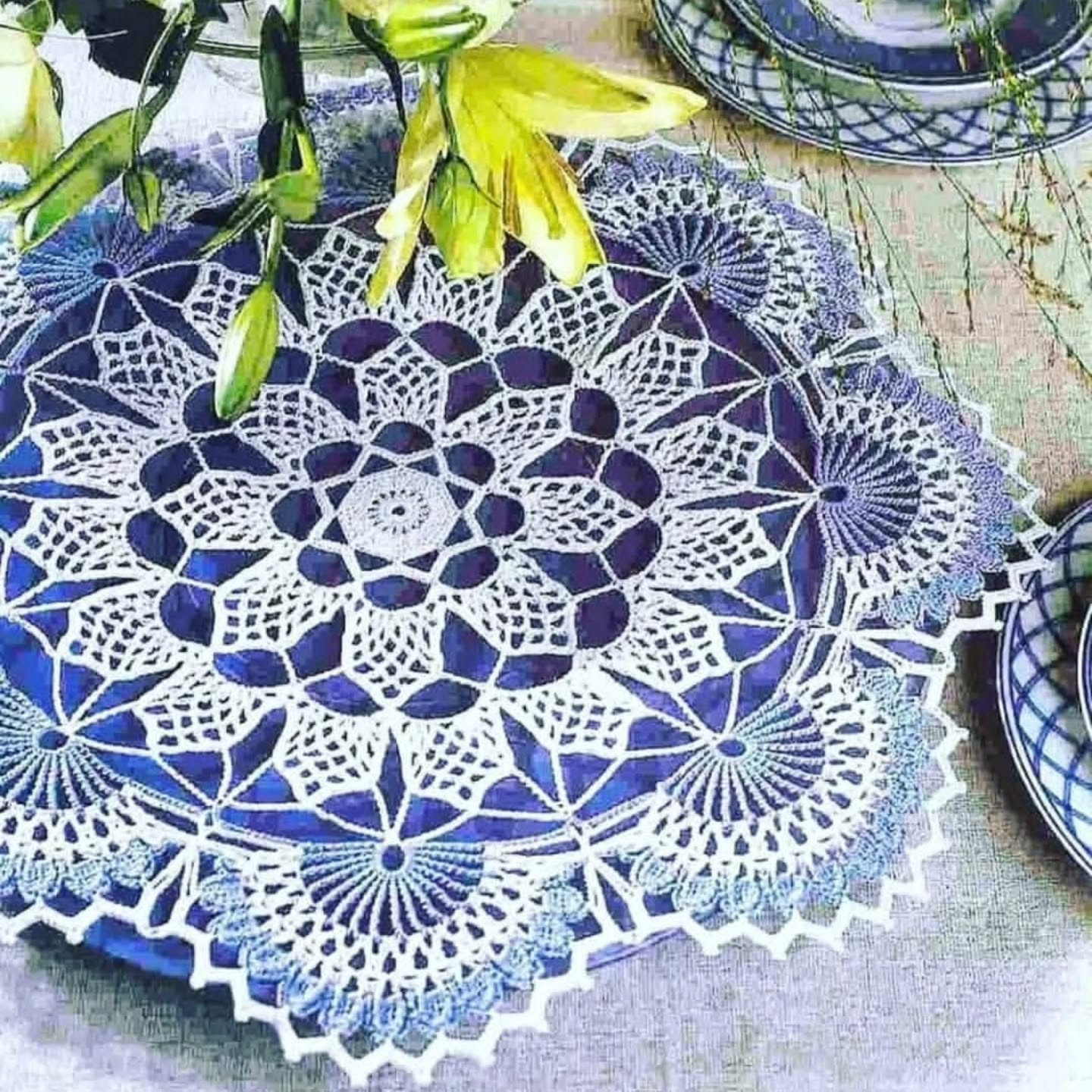 Beautiful White Crochet Lace Doily with Flower Pattern and Chart