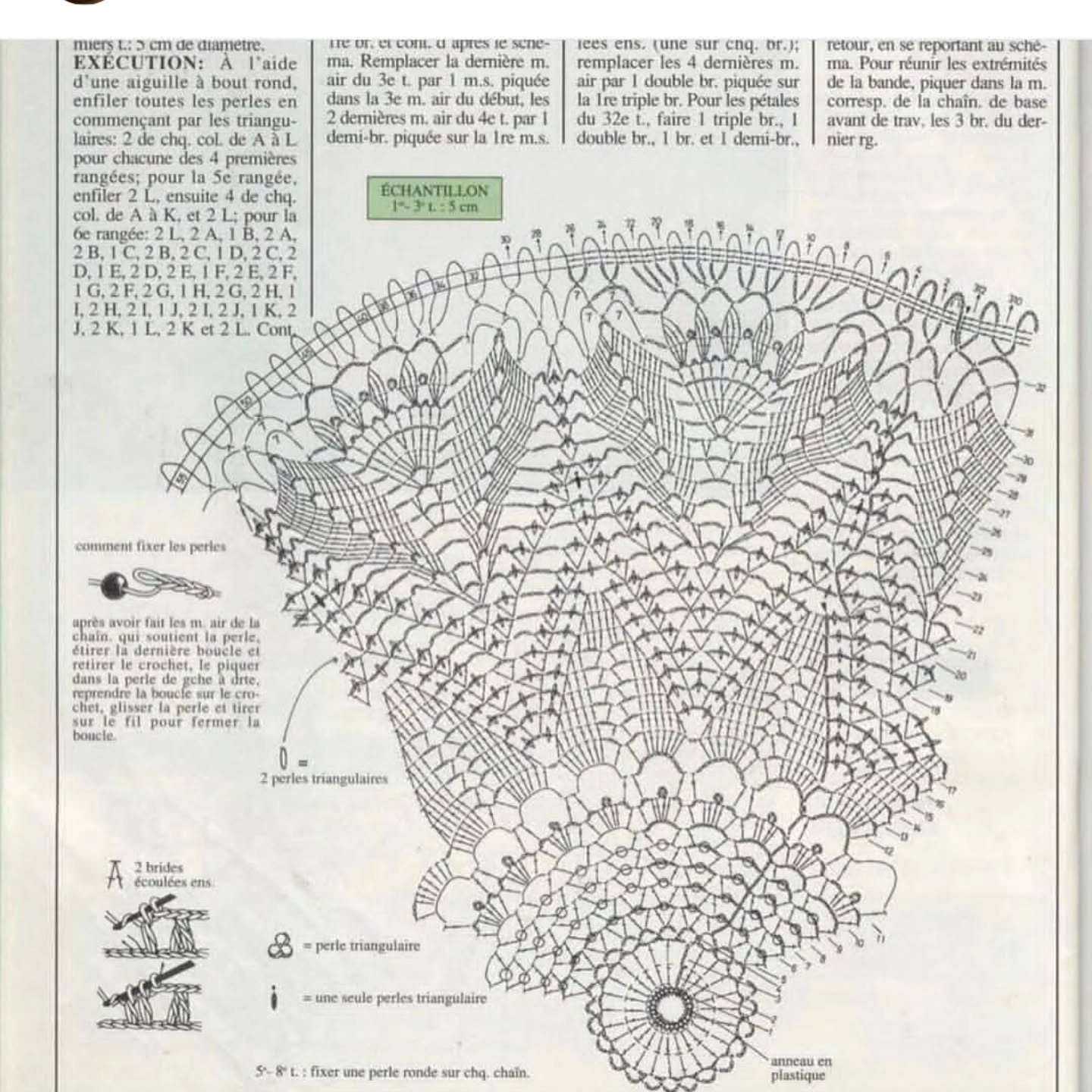 Beautiful White Crochet Lace Doily with Flower Pattern and Chart