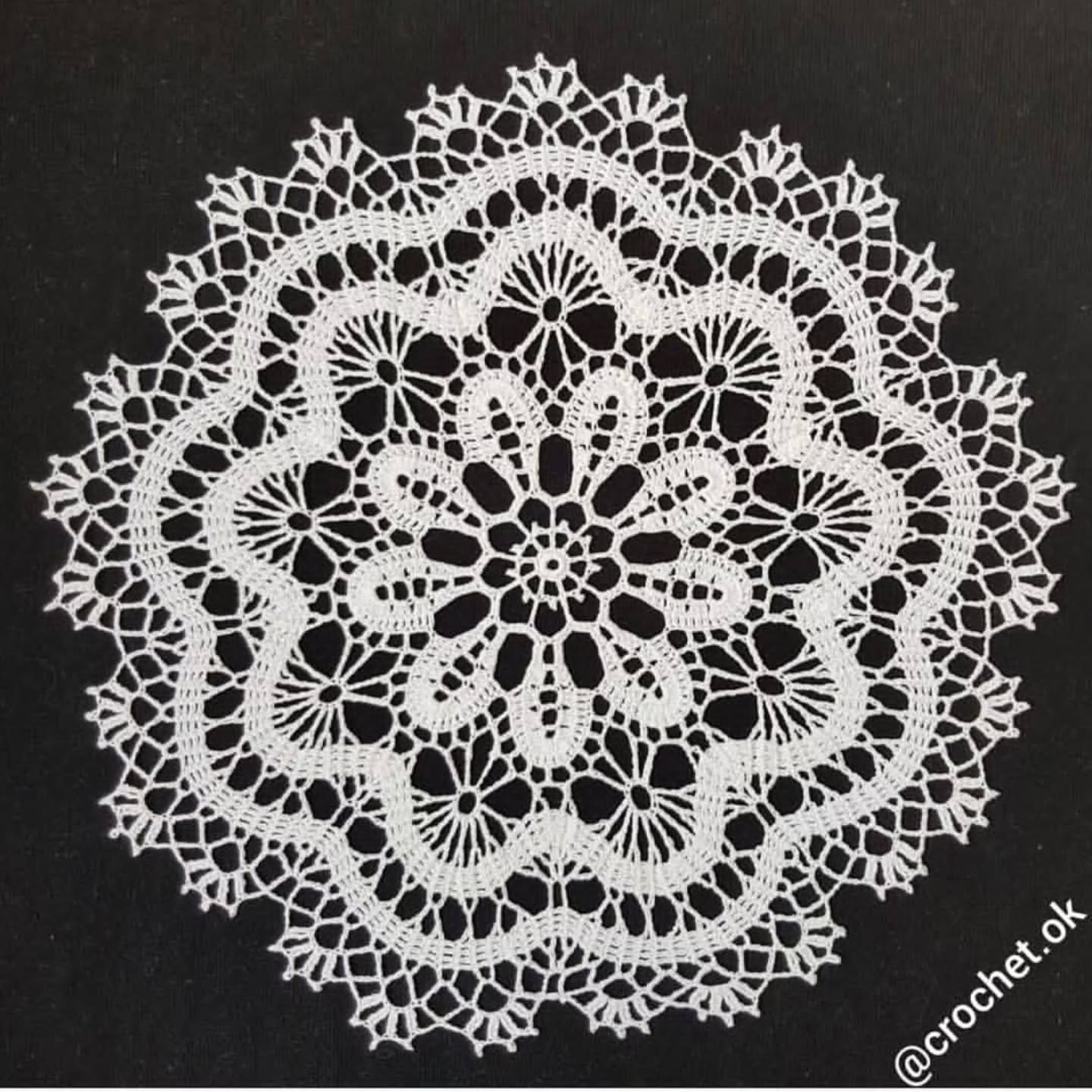 Beautiful White Crochet Lace Doily with Flower Pattern and Chart