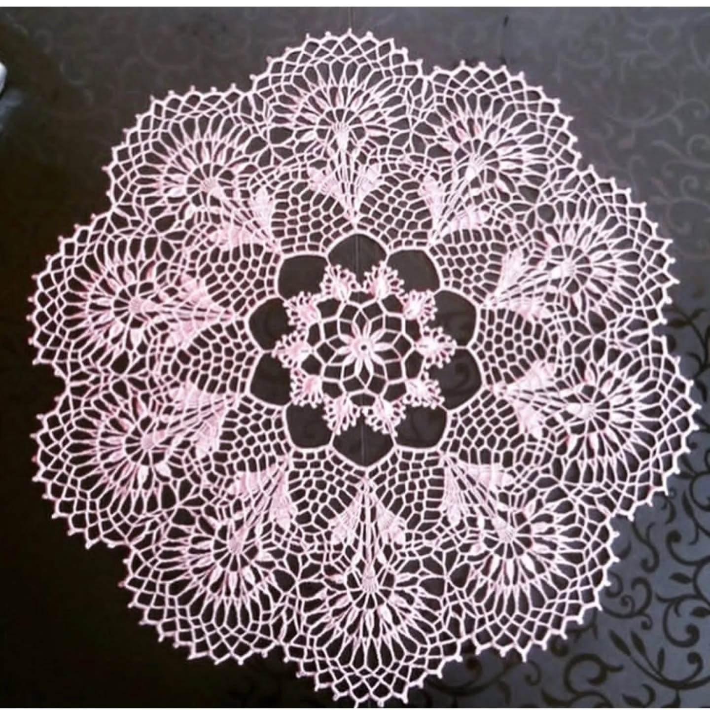 Beautiful White Crochet Lace Doily with Flower Pattern and Chart