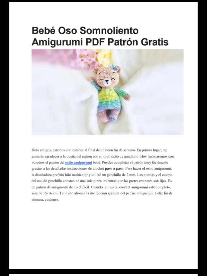 Bebé Oso Somnoliento Amigurumi PDF Patrón Gratis