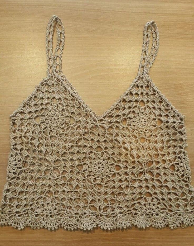 Beige Crochet Granny Square Tank Top Pattern Chart