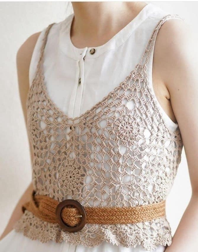 Beige Crochet Granny Square Tank Top Pattern Chart