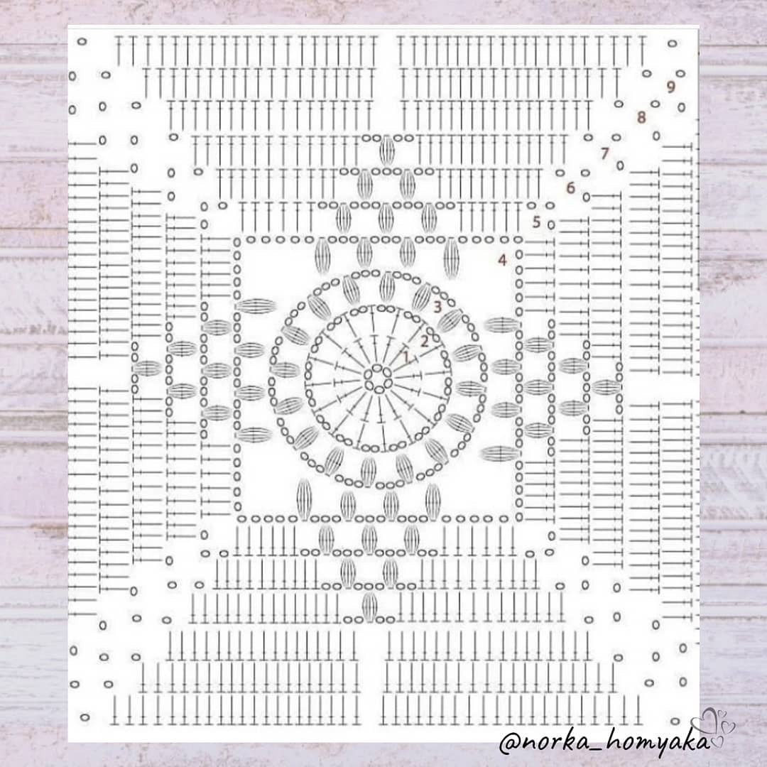 Бесплатная схема вязания крючком: квадратный мотив с цветком для пледа