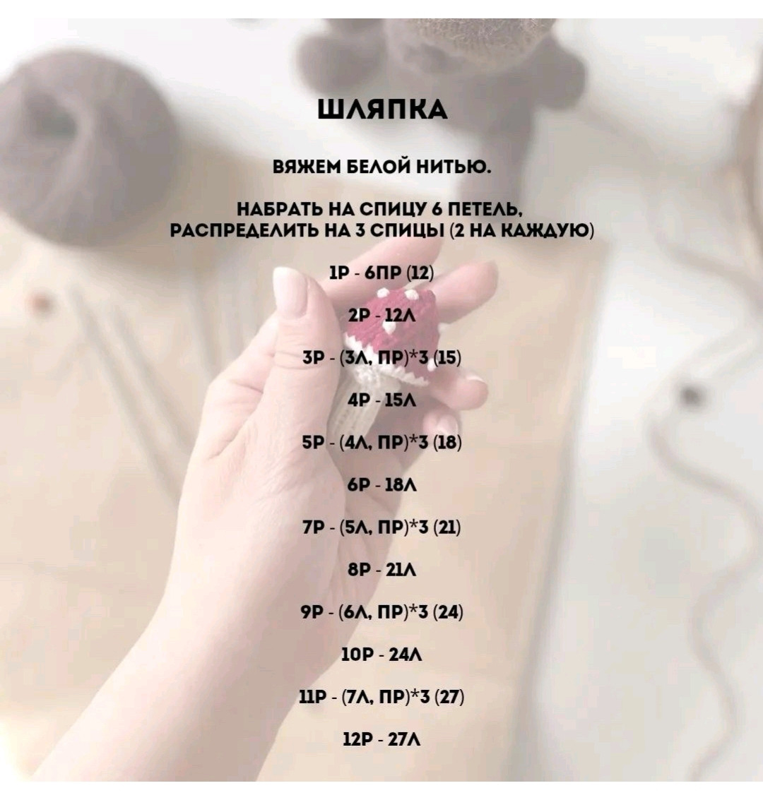 Бесплатная схема вязания мухомора на спицах: пошаговый МК