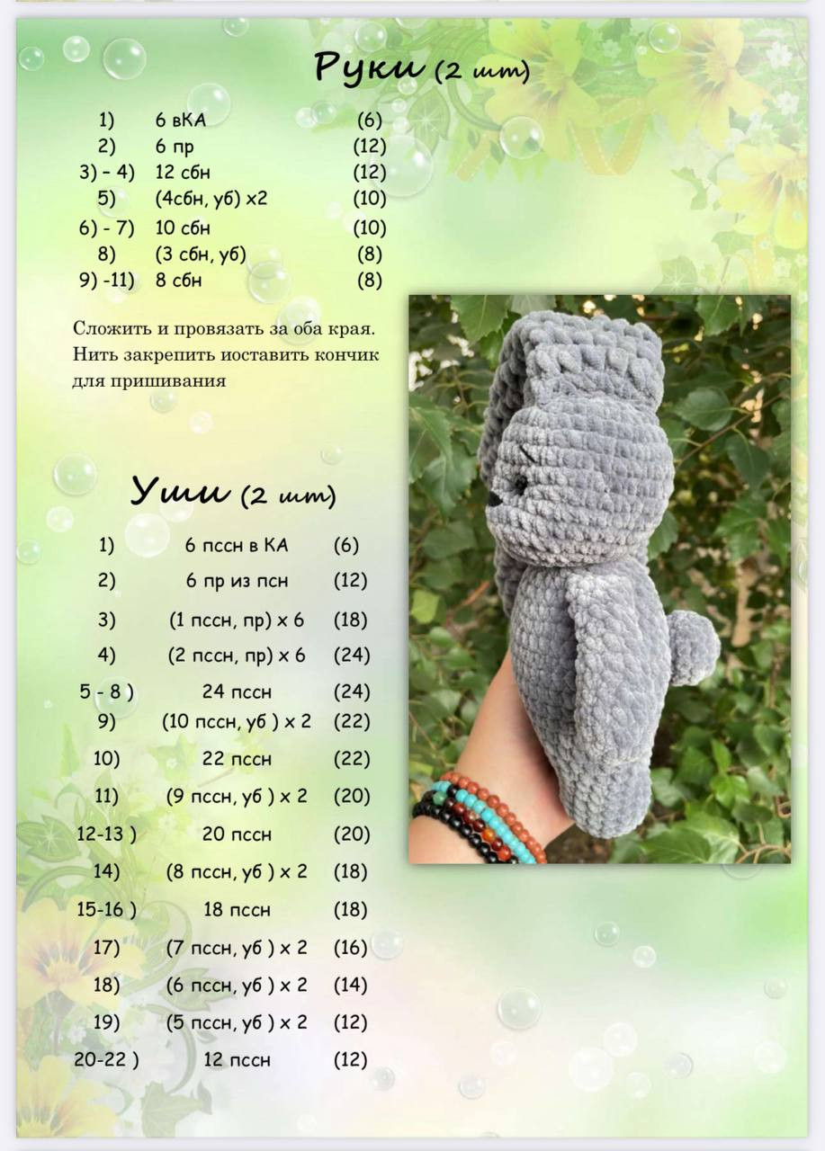 Бесплатная схема вязания зайчика Уголёк серого цвета