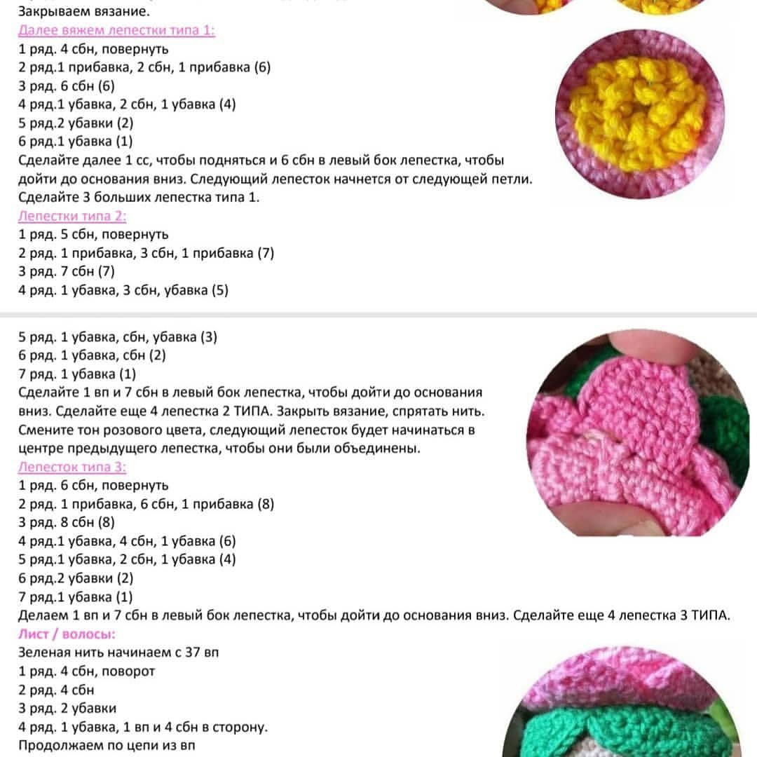Бесплатное описание амигуруми Plena с цветком лотоса на голове, перевод @i_love_amigurumi