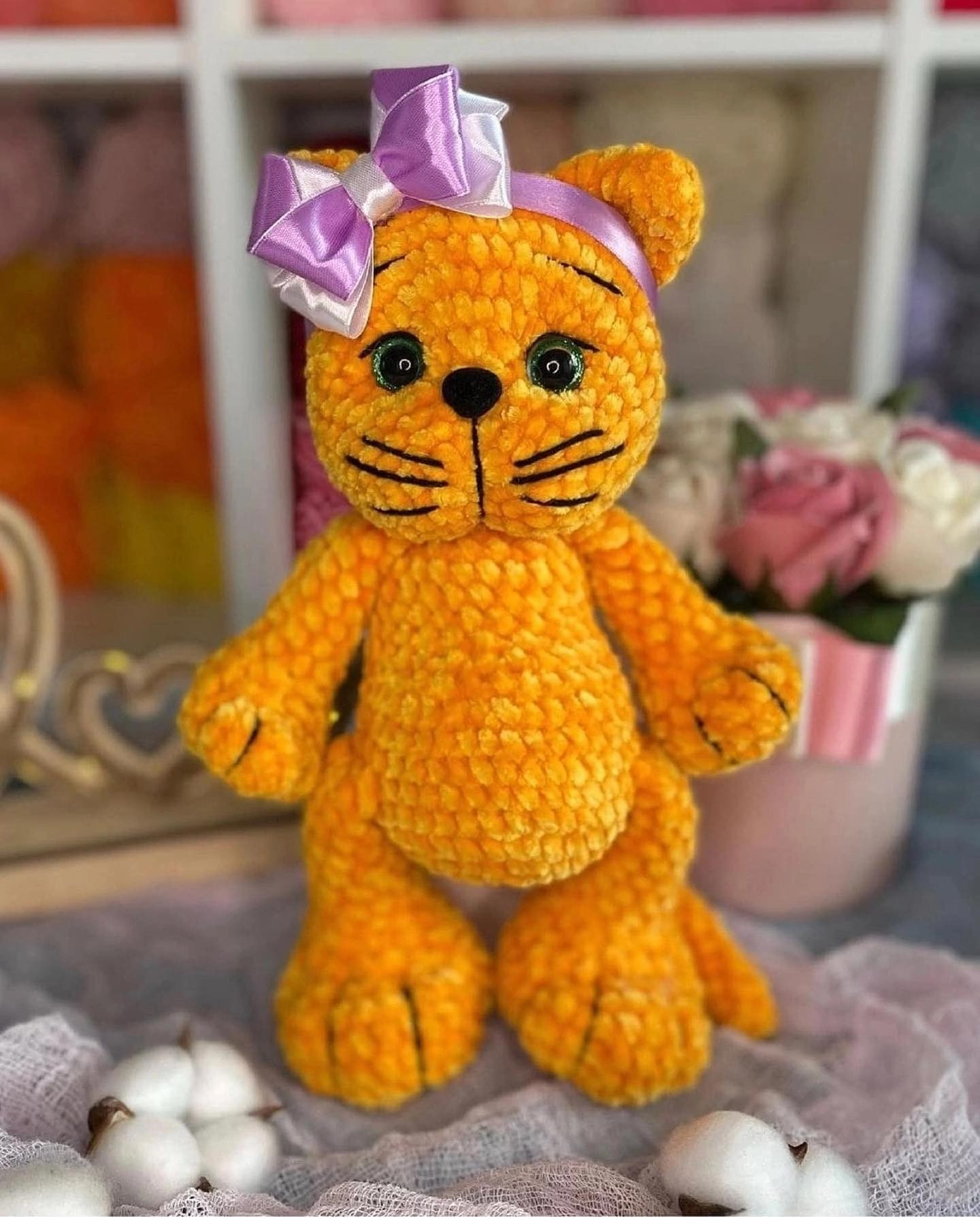 Бесплатное описание амигуруми: щеночек и кошечка из плюшевой пряжи Himalaya velvet