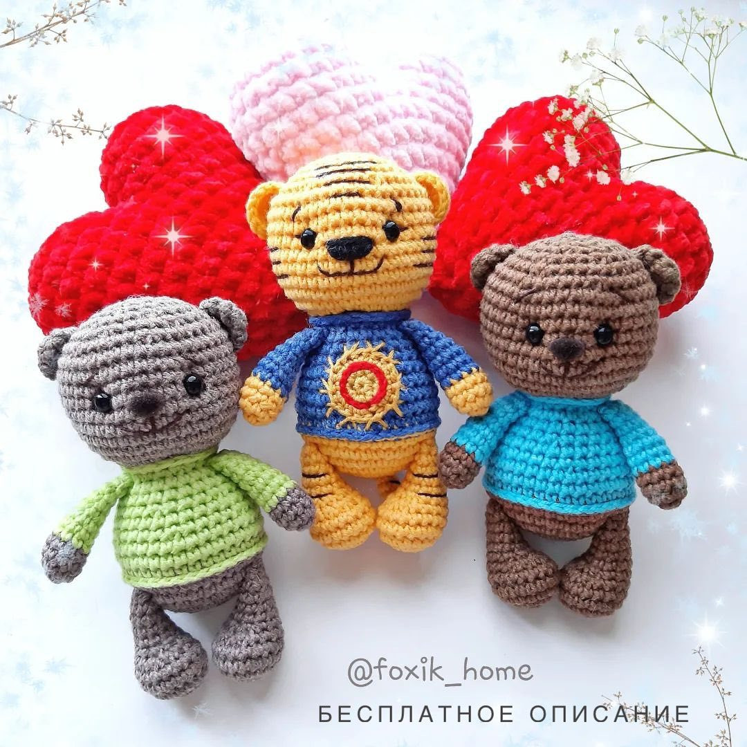 Бесплатное описание амигуруми: Тигренок и Медвежонок от @foxik_home