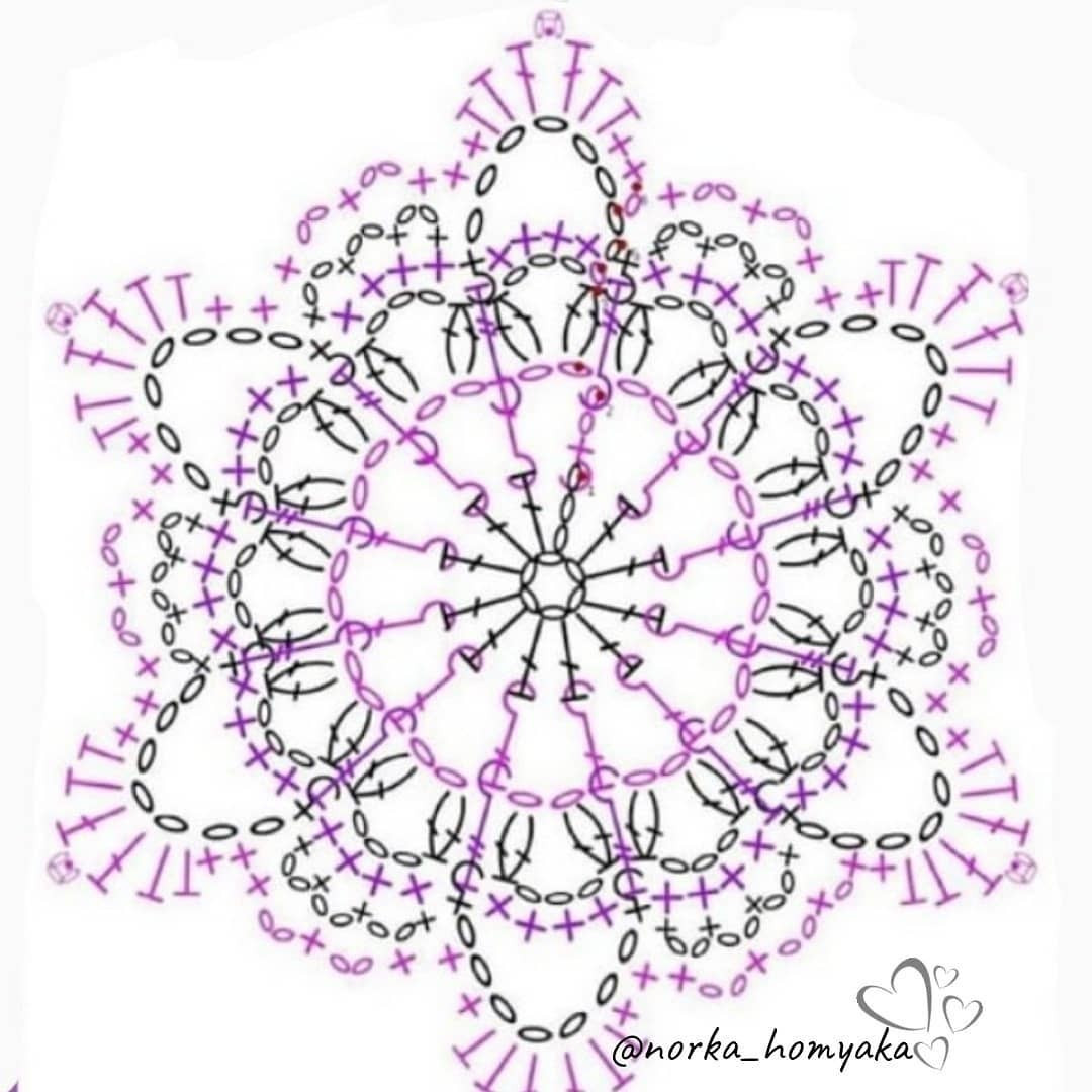 Бесплатное описание: схема вязания крючком снежинки для рождественских украшений