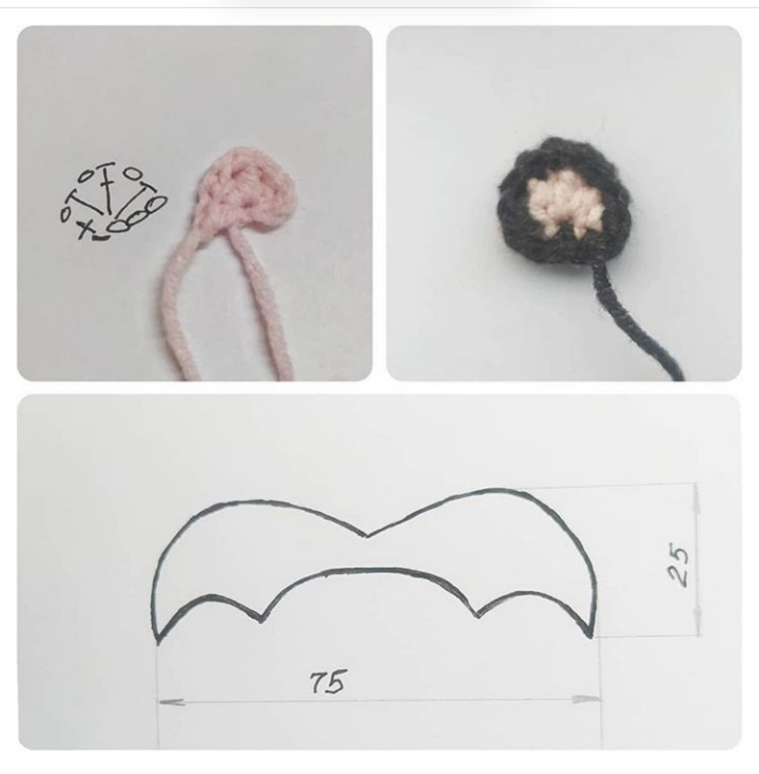 Бесплатное описание вязания амигуруми летучей мыши: схема тела, ушей и оформления