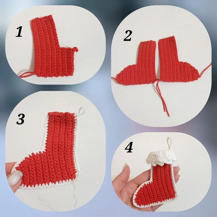Бесплатное описание вязания новогоднего сапожка крючком