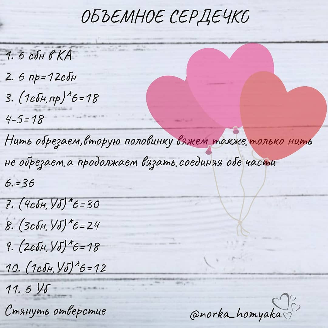 Бесплатное описание вязания объемного сердечка крючком, схема и фото