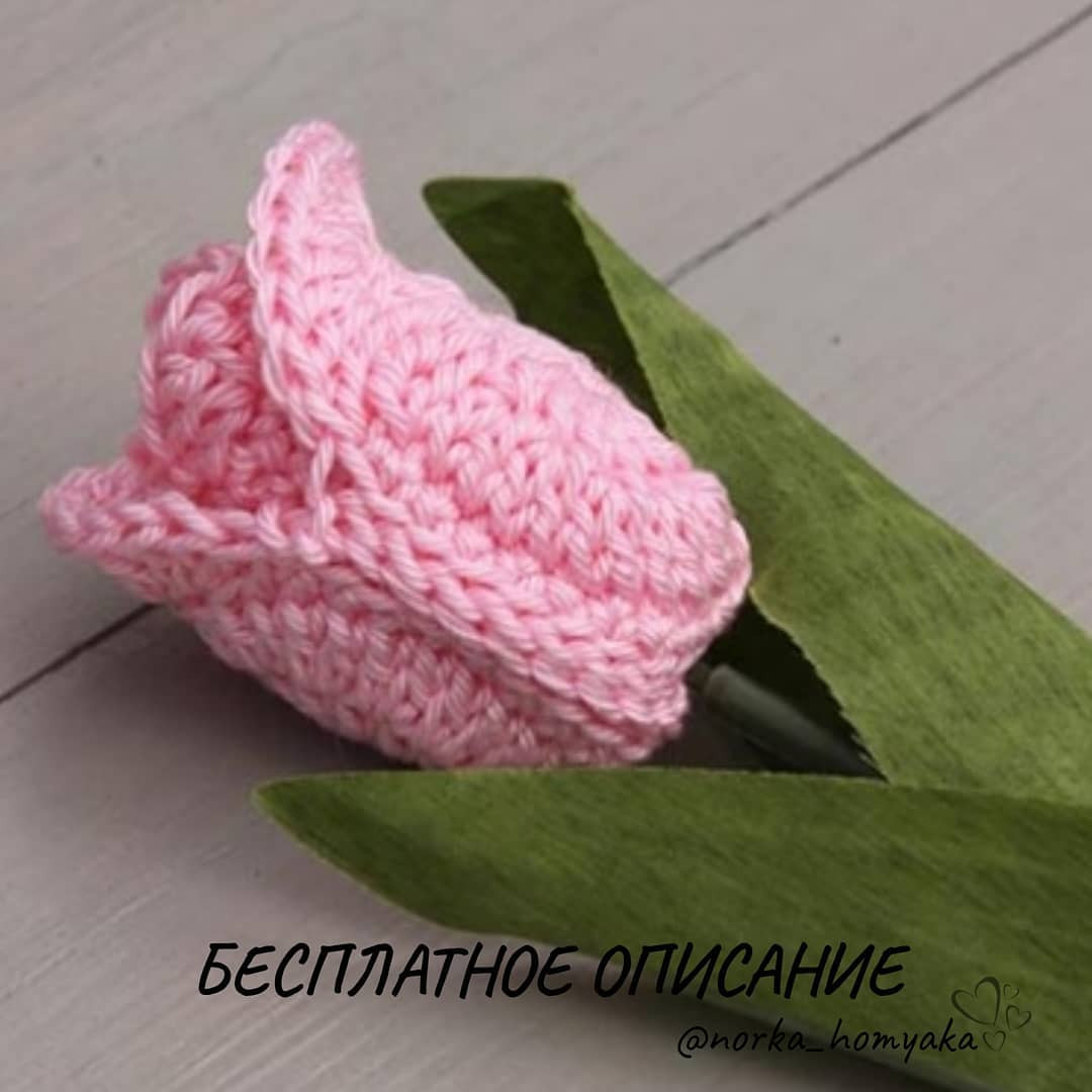 Бесплатное описание вязания розового тюльпана крючком с пошаговыми инструкциями