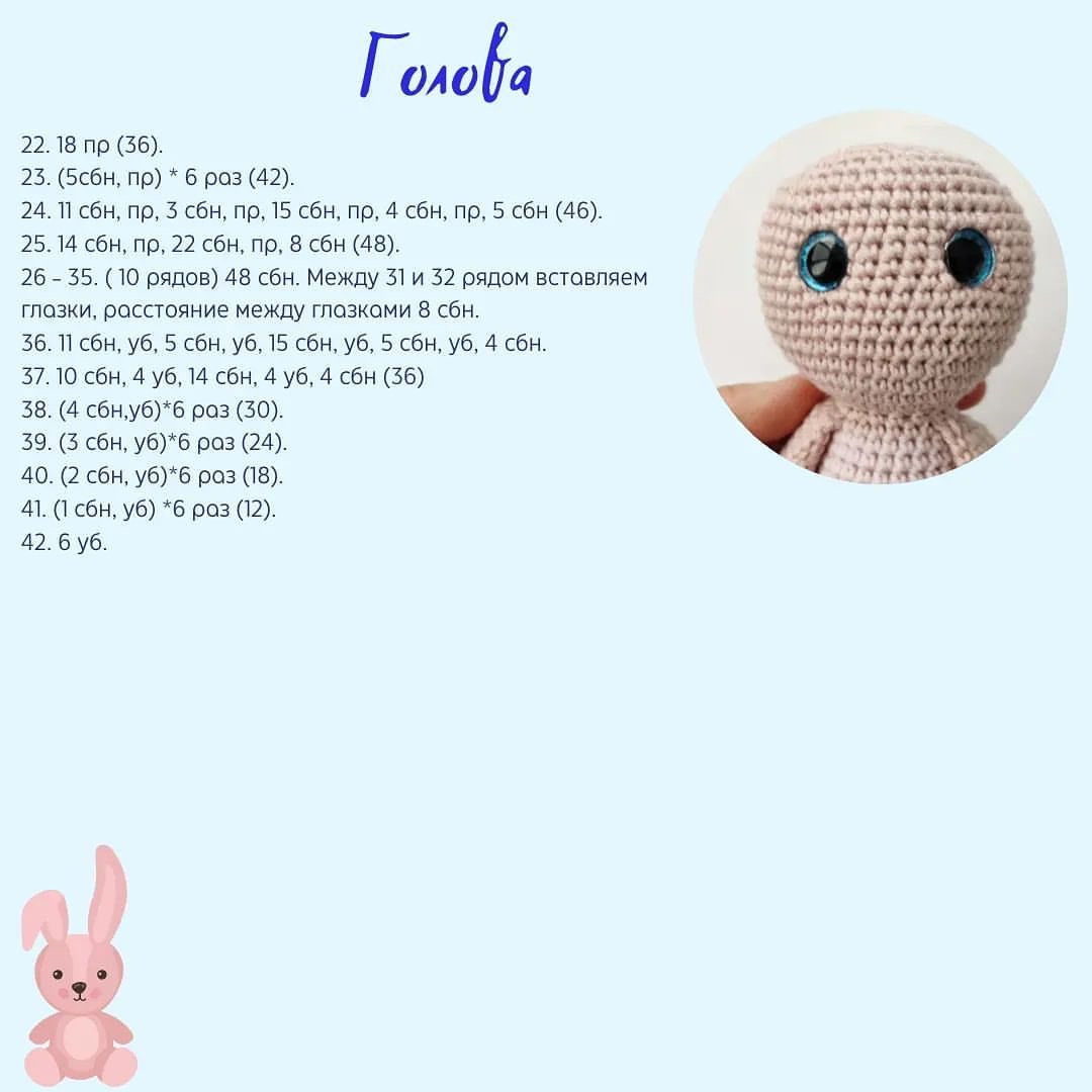 Бесплатный мастер-класс по вязанию амигуруми Зайка Софи в розовом платье и голубых ботинках