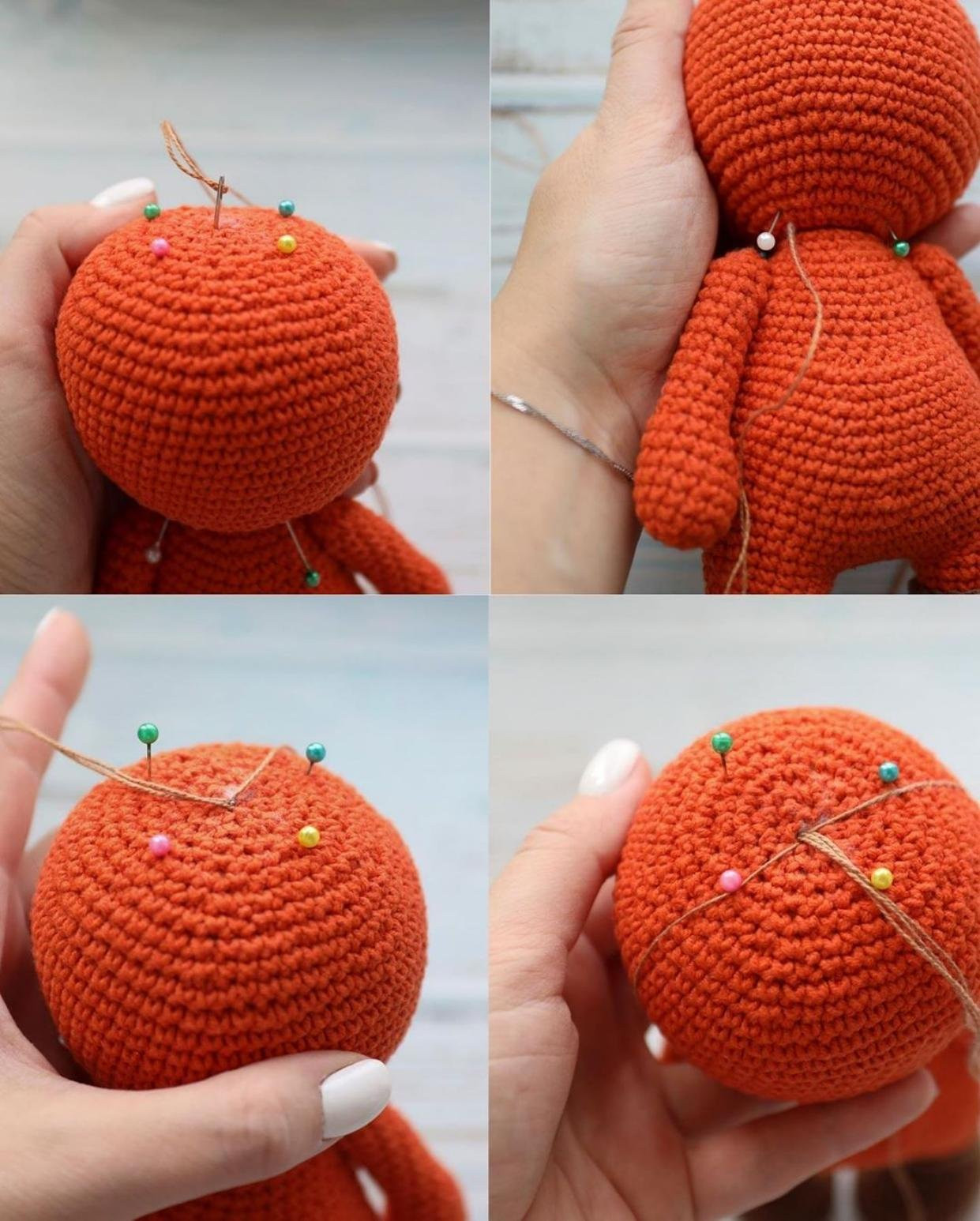 Бесплатный онлайн-схема амигуруми Тыковкин: оранжевый бамбук с зеленым шарфиком