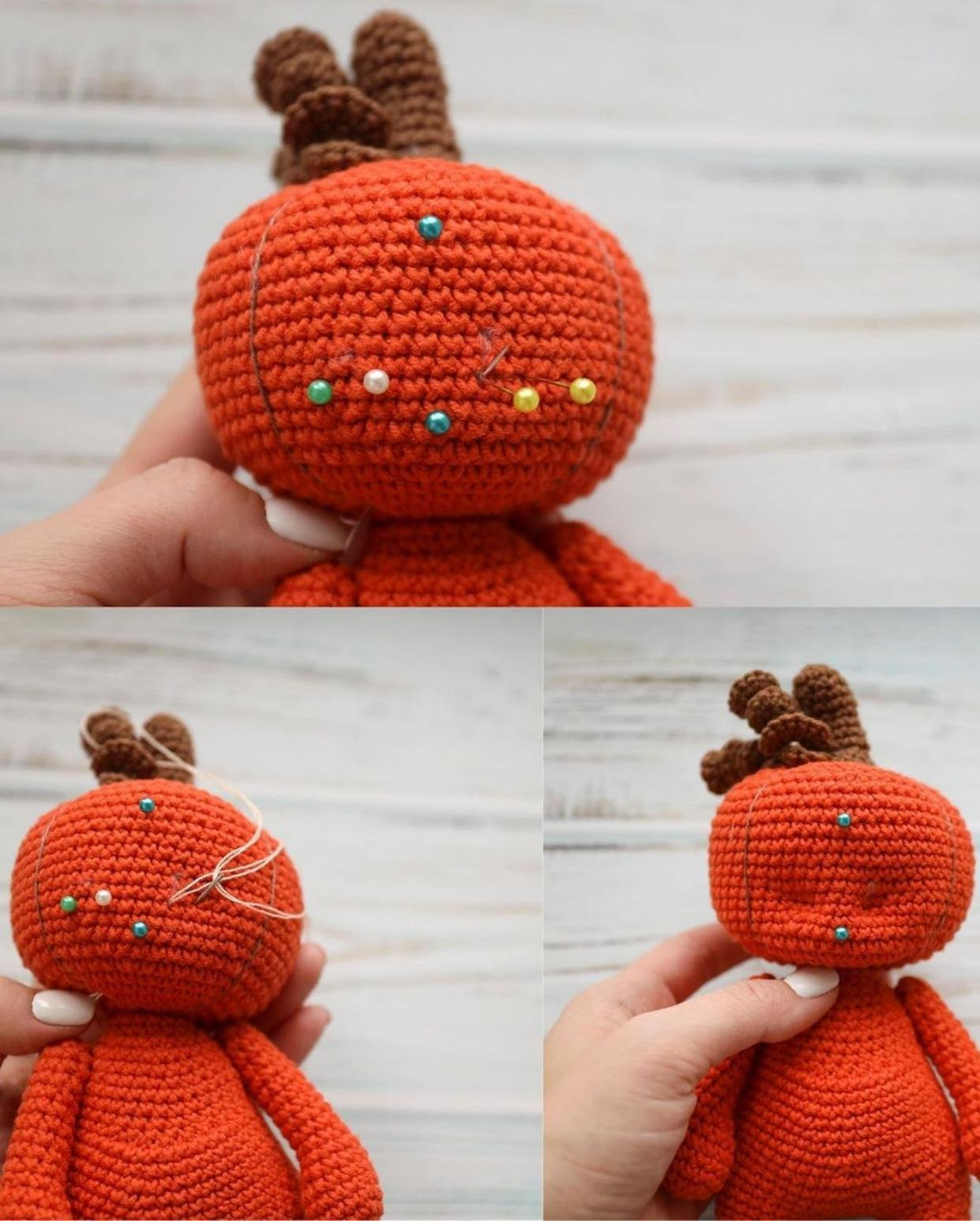 Бесплатный онлайн-схема амигуруми Тыковкин: оранжевый бамбук с зеленым шарфиком