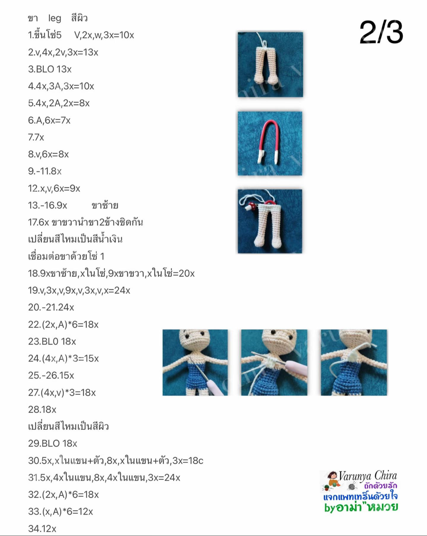 แผนผังถักโครเชต์ตุ๊กตา Betty ใส่ชุดสีน้ำเงิน