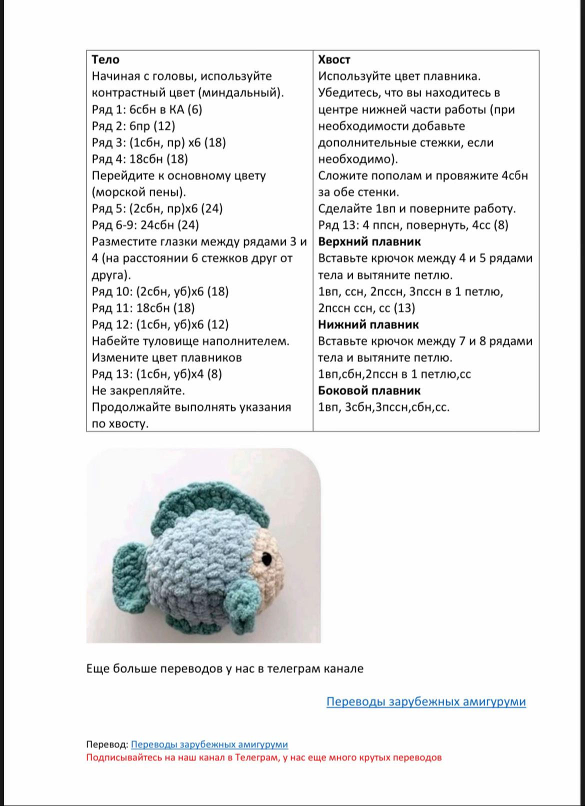 Безкоштовна схема в'язання амігуруми рибки гачком