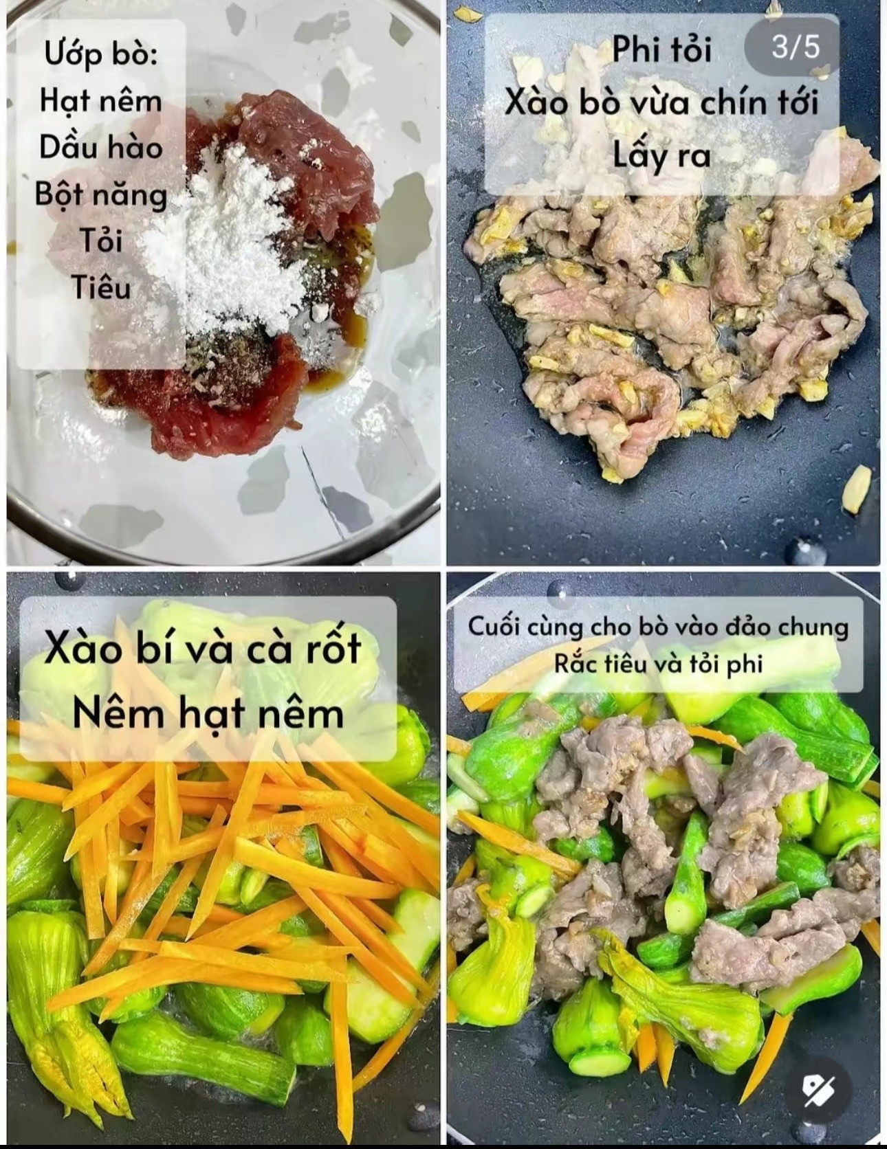 Bí Nụ Xào Bò: Món ăn ngon với thịt bò ướp mềm, bí kíp và cà rốt giòn ngọt