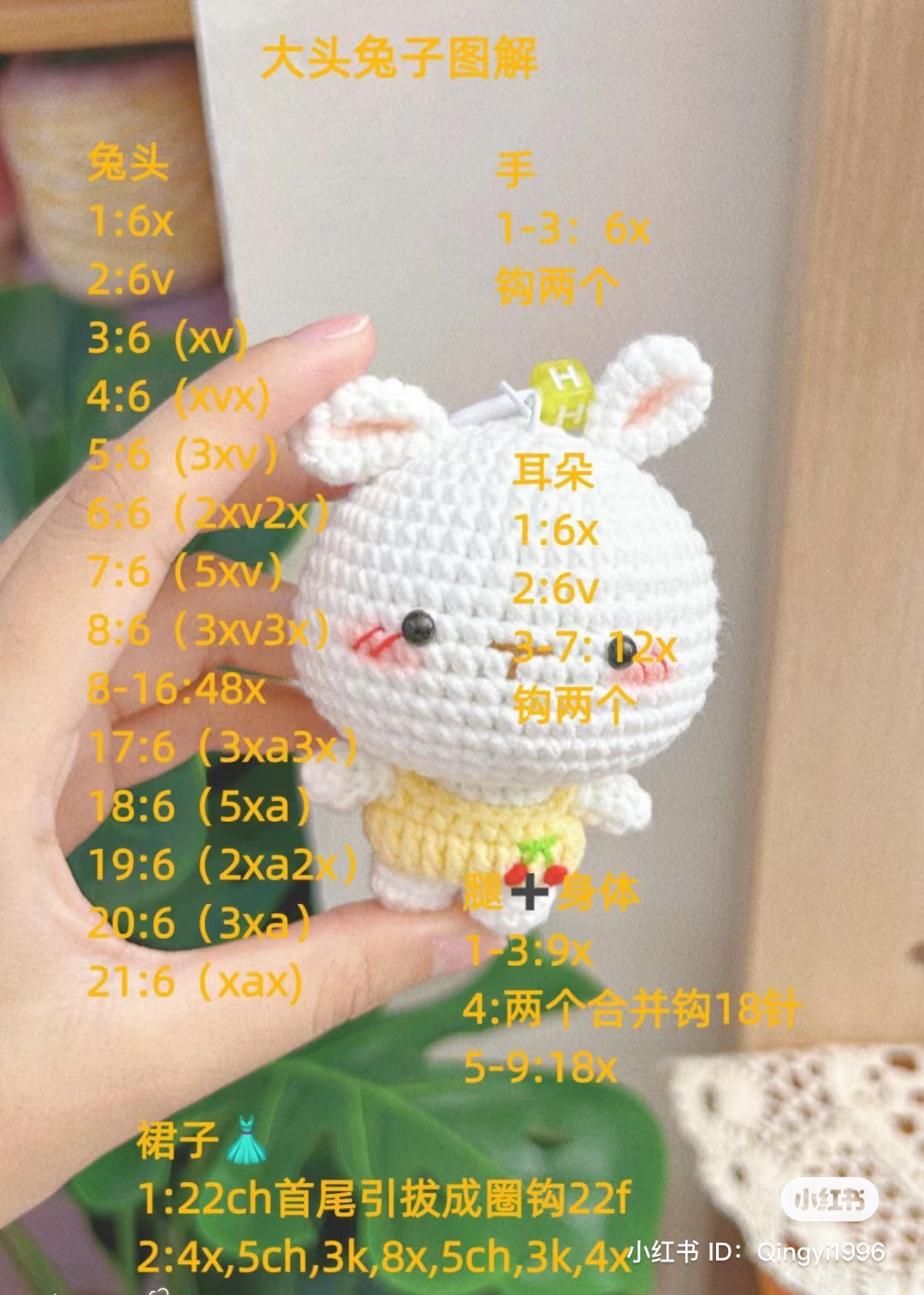 Big Head Rabbit Amigurumi Crochet Pattern and Tutorial Chart