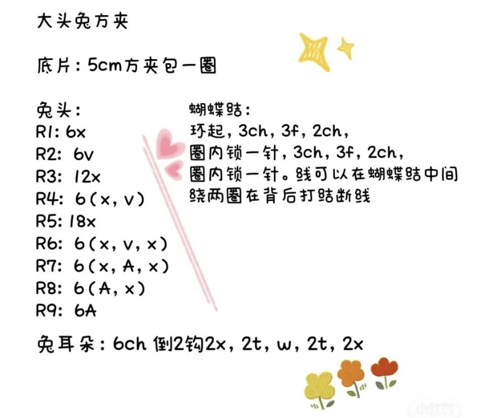 Big Head Rabbit Hair Clip Crochet Pattern