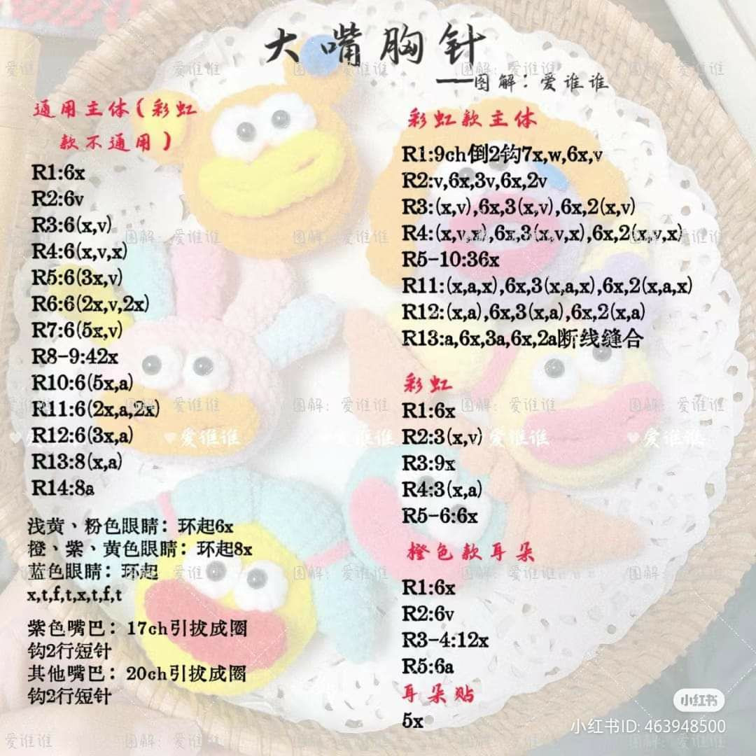 Big Mouth Brooch Crochet Pattern Chart