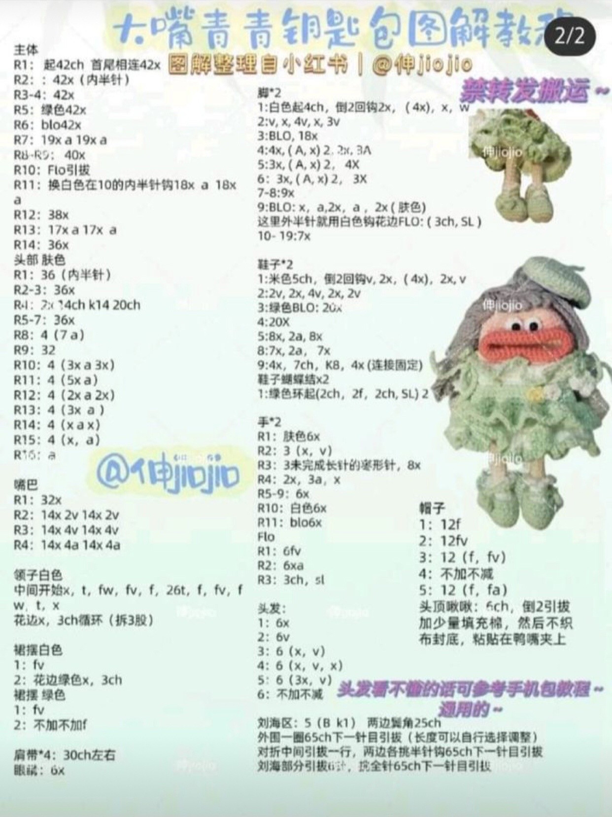 Big Mouth Green Crochet Doll Tutorial Pattern Chart