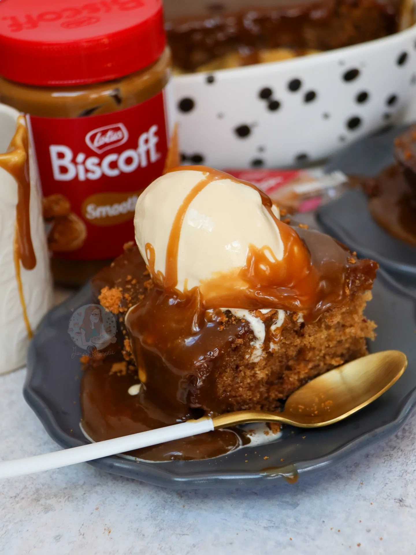 Biscoff Sticky Toffee Pudding with Biscoff Sauce and Ice Cream