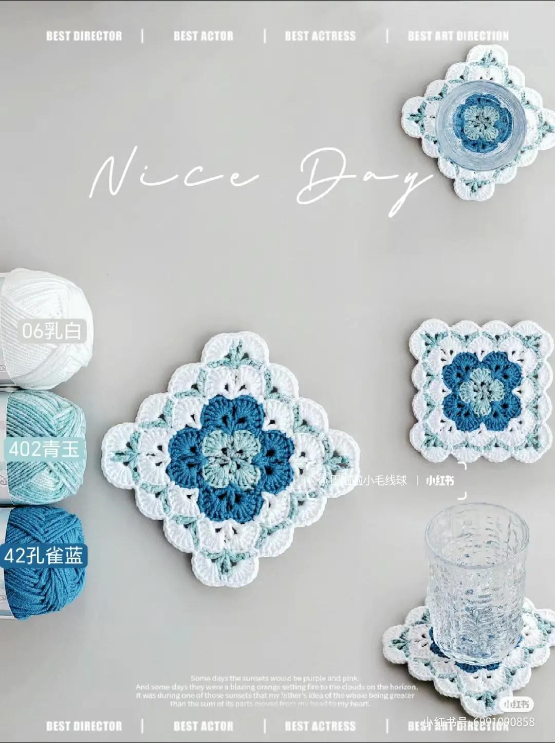 Blue and White Flower Granny Square Crochet Chart Pattern