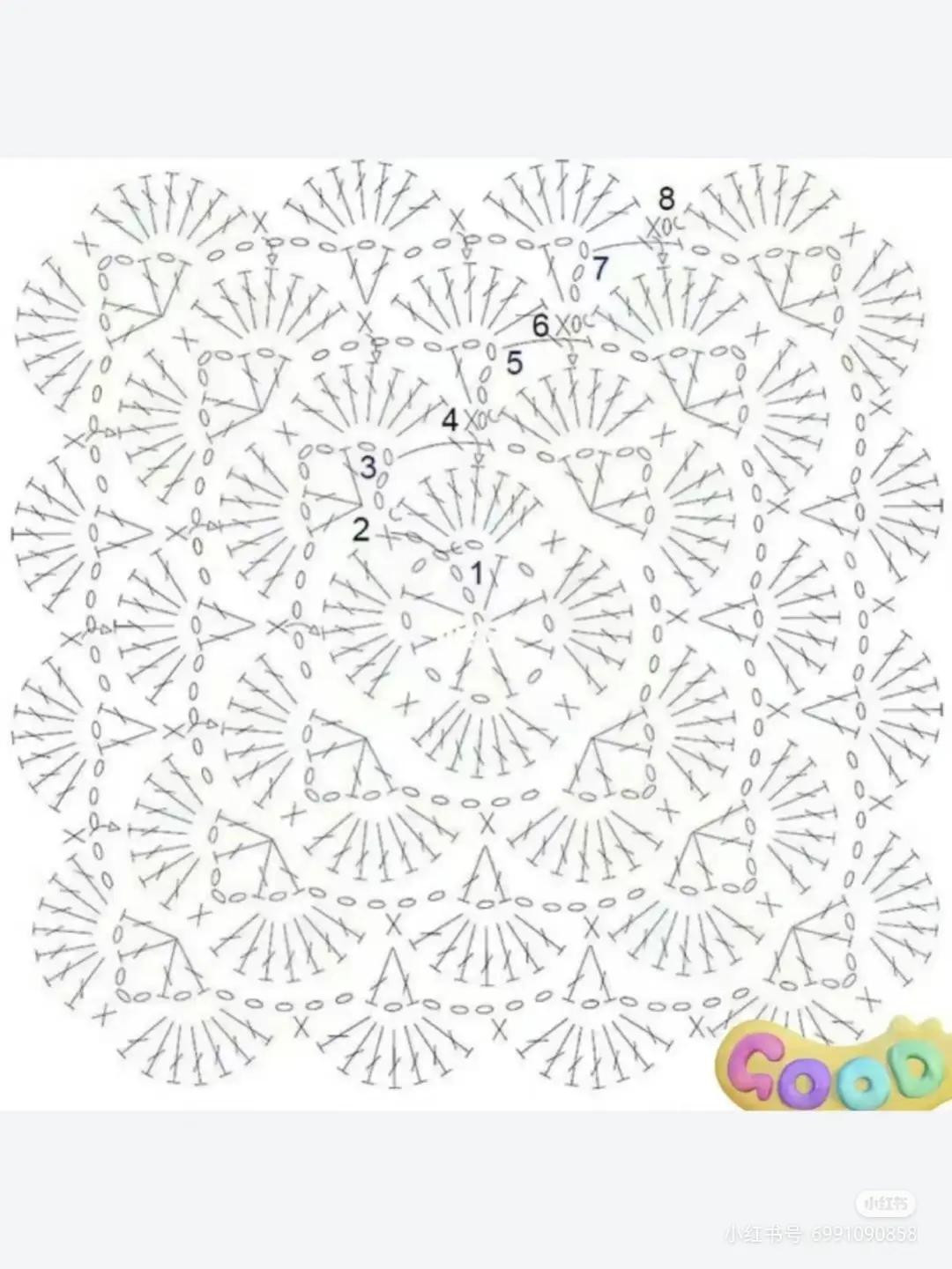 Blue and White Flower Granny Square Crochet Chart Pattern