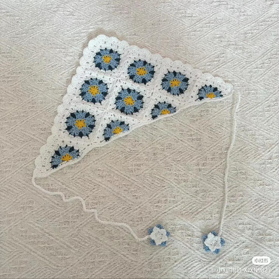 Blue and Yellow Flower Granny Square Triangle Shawl Crochet Pattern