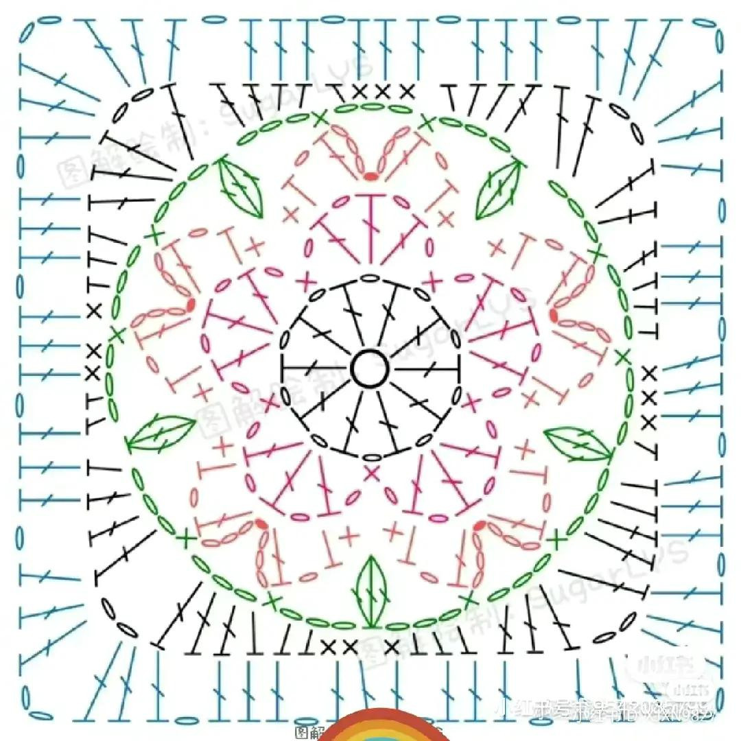 Blue and Yellow Flower Granny Square Triangle Shawl Crochet Pattern