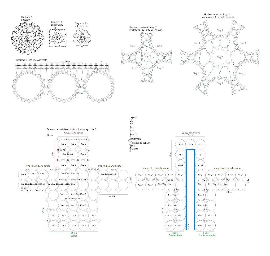 Blue Crochet Granny Square Hooded Cardigan Pattern with Full Sizing Charts