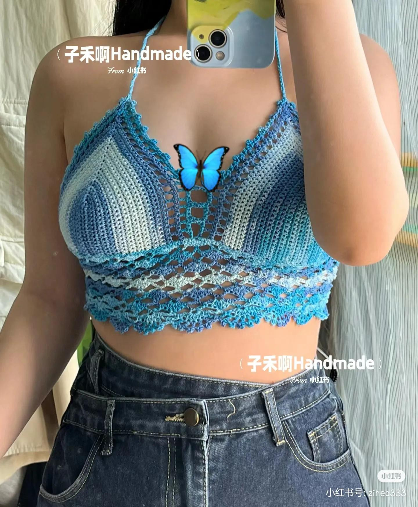 Blue Ombre Seashell Wave Crochet Cami Top Free Chart Pattern