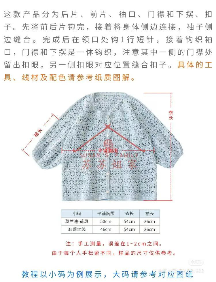 Blue Orchid Short Sleeve Cardigan Crochet Pattern and Chart