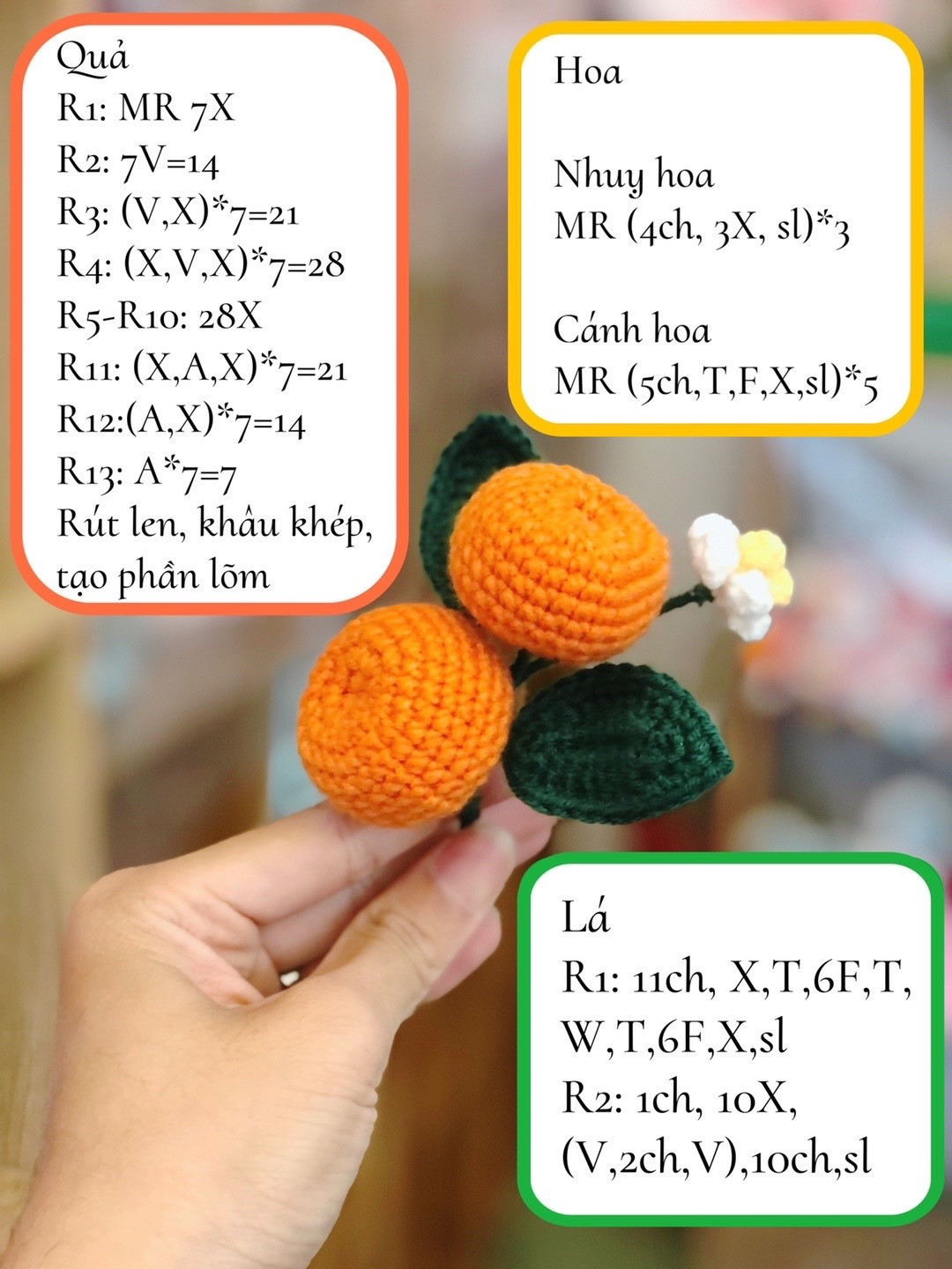 Bộ chart móc len đồ trang trí Tết Việt Nam: đèn lồng, bánh chưng, bánh tét