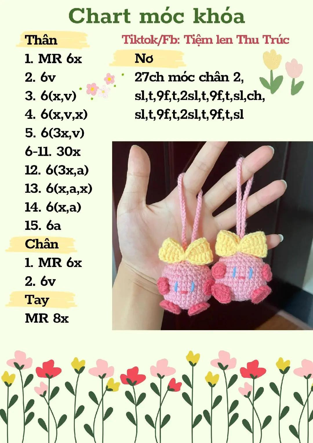 Bộ Chart Móc Len Hình Gấu Sư Tử Tím và Búp bê Kirby