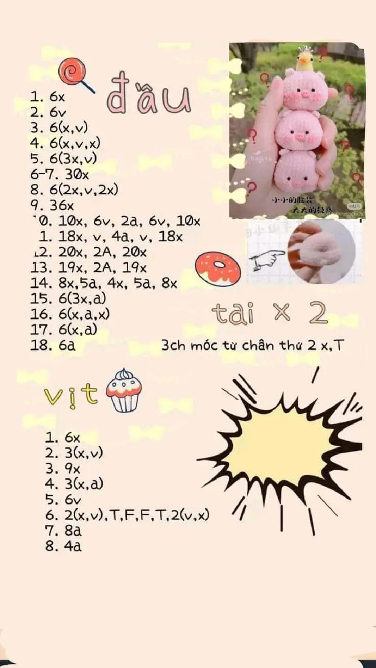 Bộ Chart Móc Len Hình Gấu Sư Tử Tím và Búp bê Kirby