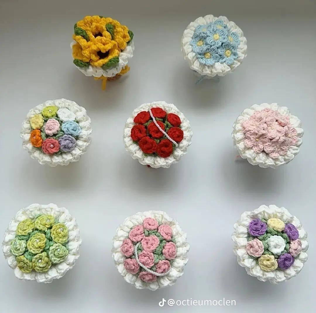 Bộ Chart Móc Len Hình Gấu Sư Tử Tím và Búp bê Kirby