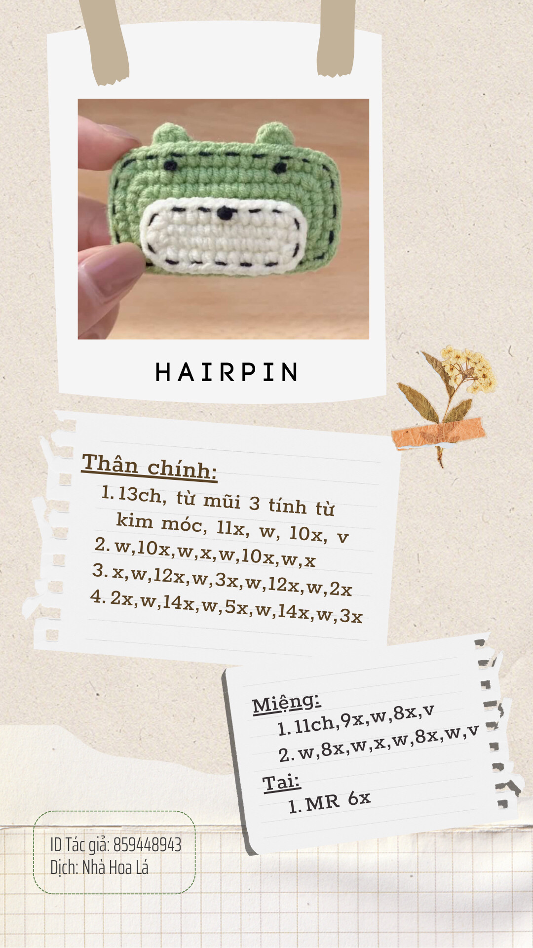 Bộ chart móc len kẹp tóc dễ thương: Cá sấu và Chó Pudding