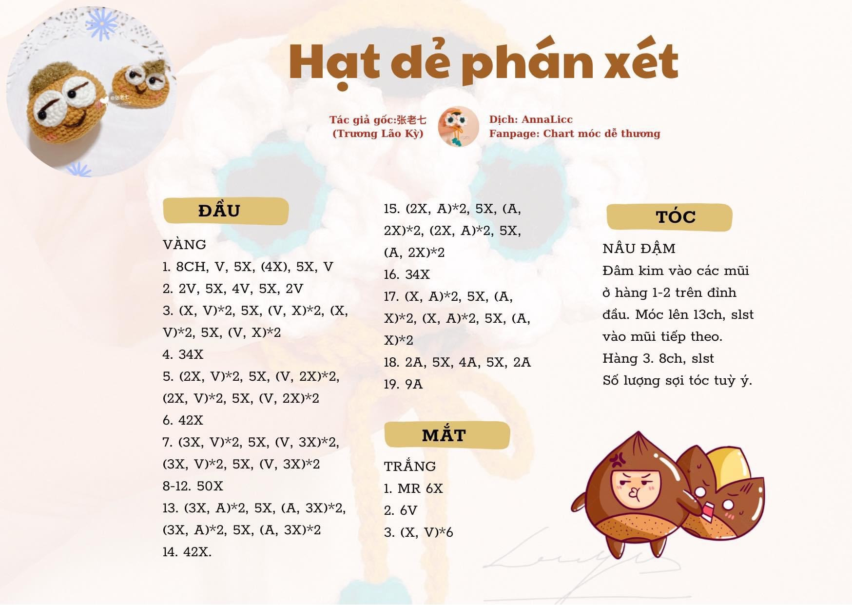 Bộ Chart Móc Len Thú Nhồi Bông Phán Xét Dễ Thương