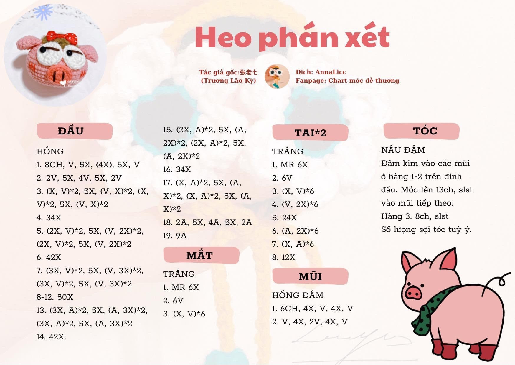 Bộ Chart Móc Len Thú Nhồi Bông Phán Xét Dễ Thương
