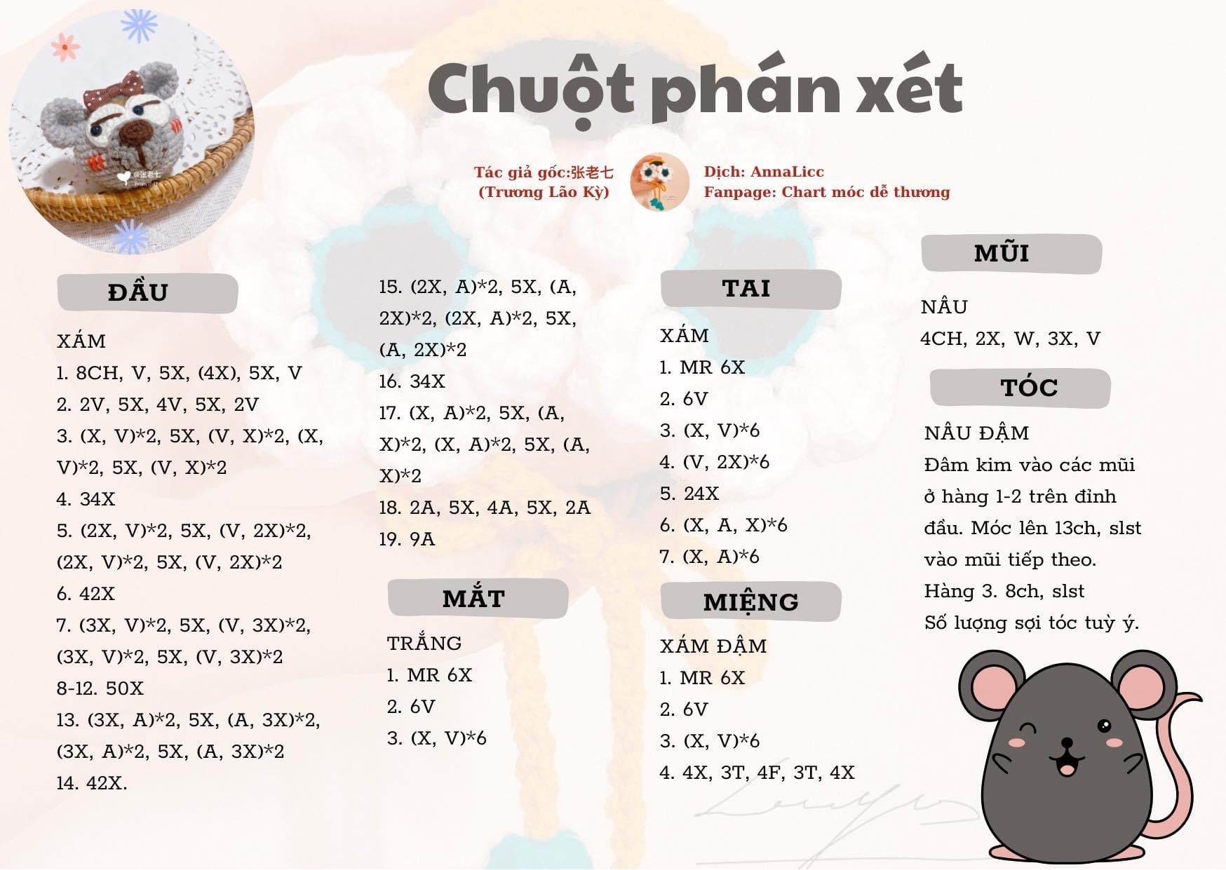 Bộ Chart Móc Len Thú Nhồi Bông Phán Xét Dễ Thương