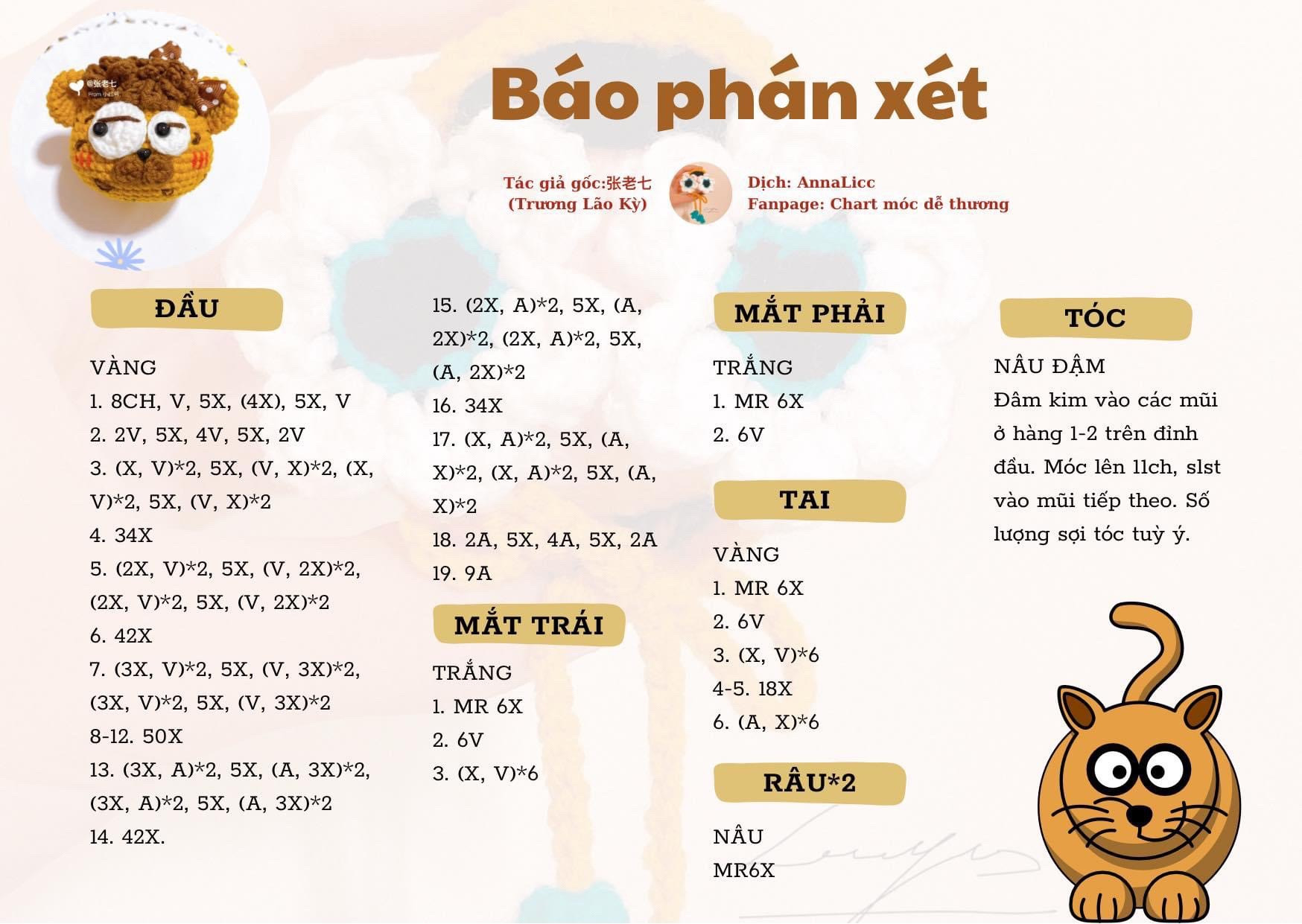 Bộ Chart Móc Len Thú Nhồi Bông Phán Xét Dễ Thương