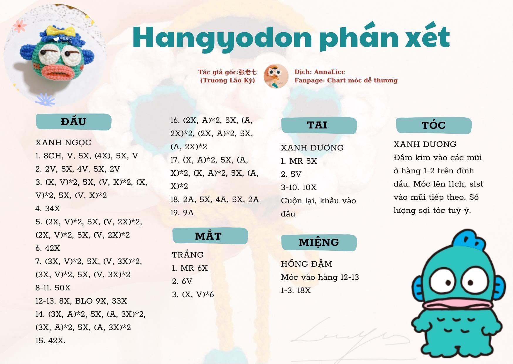 Bộ Chart Móc Len Thú Nhồi Bông Phán Xét Dễ Thương
