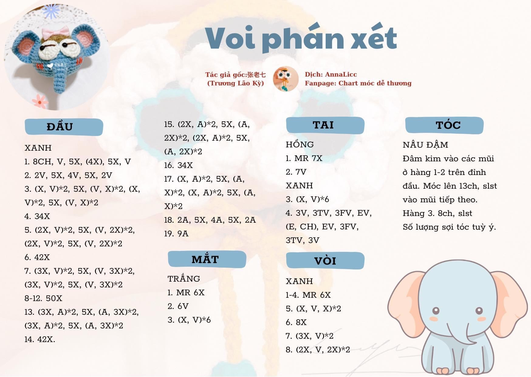 Bộ Chart Móc Len Thú Nhồi Bông Phán Xét Dễ Thương