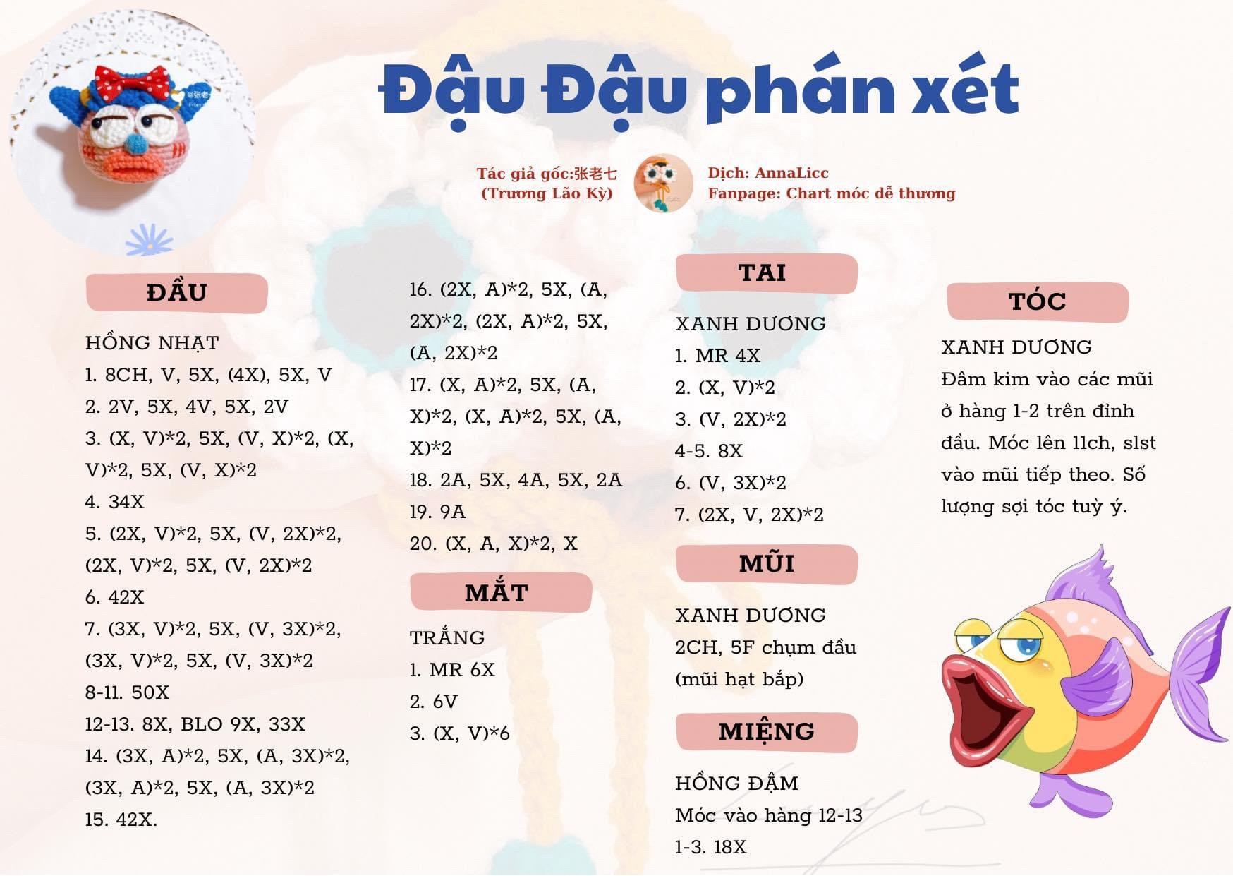 Bộ Chart Móc Len Thú Nhồi Bông Phán Xét Dễ Thương