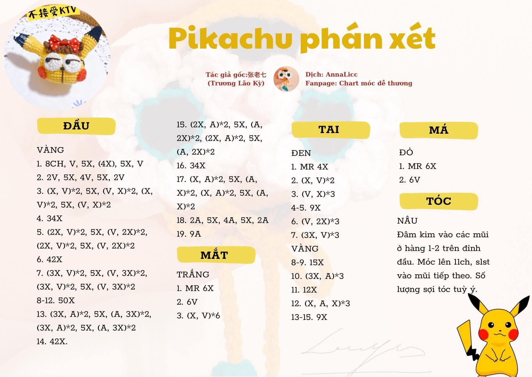 Bộ Chart Móc Len Thú Nhồi Bông Phán Xét Dễ Thương