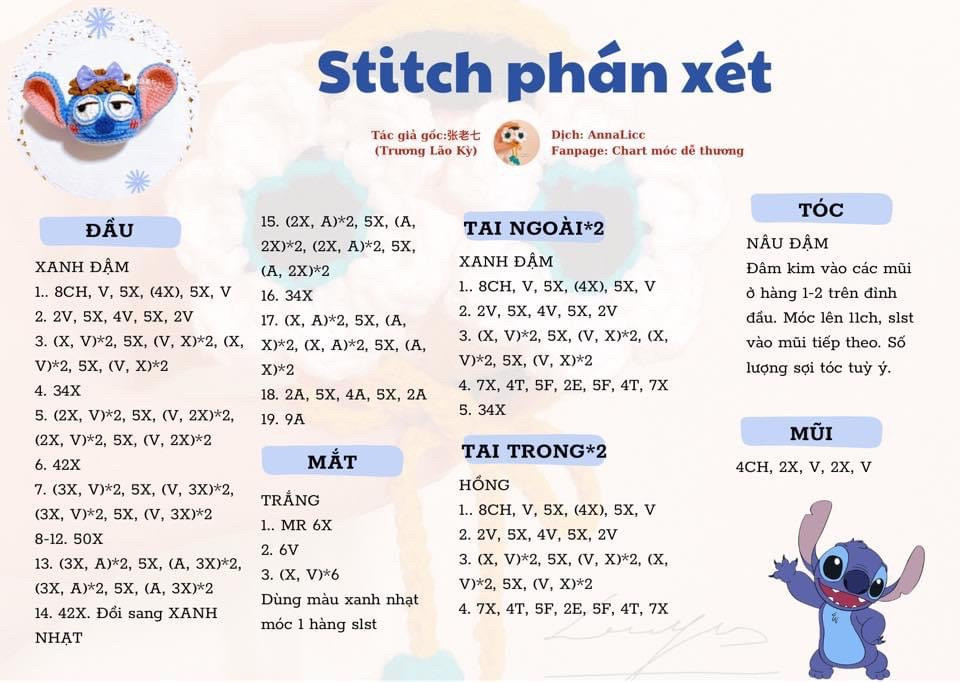 Bộ Chart Móc Len Thú Nhồi Bông Phán Xét Dễ Thương